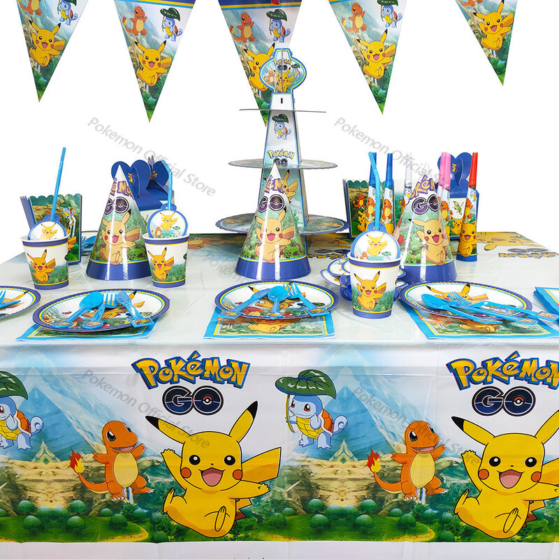 Pokemon Trẻ Em Sinh Nhật Trang Trí Pikachu Bóng Bay Dùng Một Lần Bộ Đồ Ăn Tấm Khăn Ăn Dành Cho Trẻ Em, Các Bữa Tiệc
