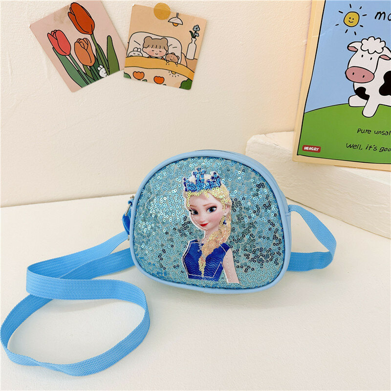Disney-Bolso cruzado de Frozen para niños, bolso de lentejuelas de princesa Elsa, bolso multifuncional de cuero PU, regalo de cumpleaños