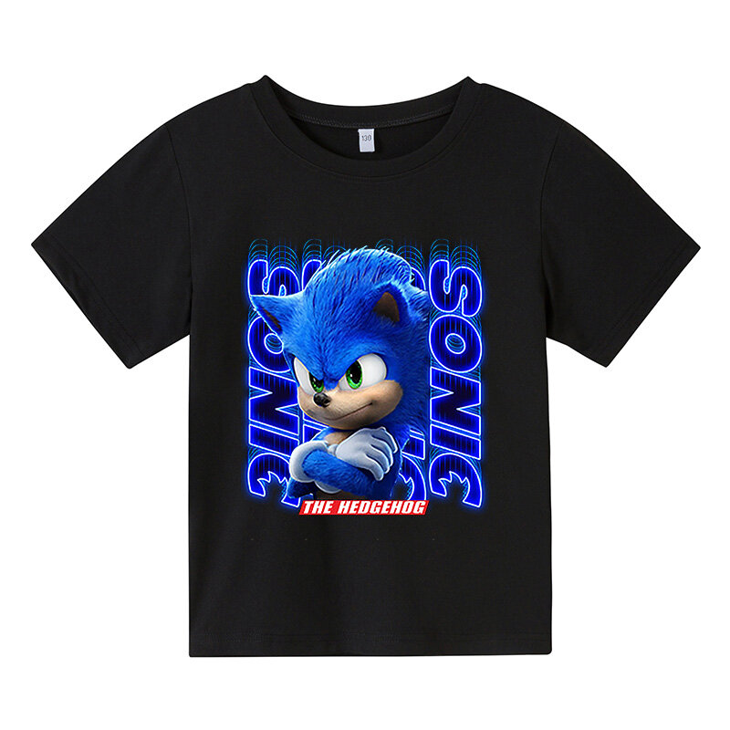 T-shirt à manches courtes pour enfants, haut confortable, en coton, Sonic, pour garçons et filles, été