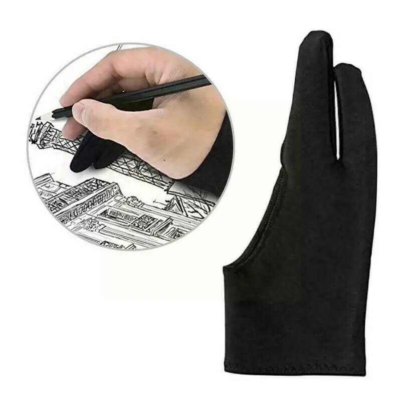 두 손가락이 있는 검은 장갑 모든 그래픽 드로잉 태블릿 Q3X3 용, 오염 방지 드로잉 페인팅 아티스트