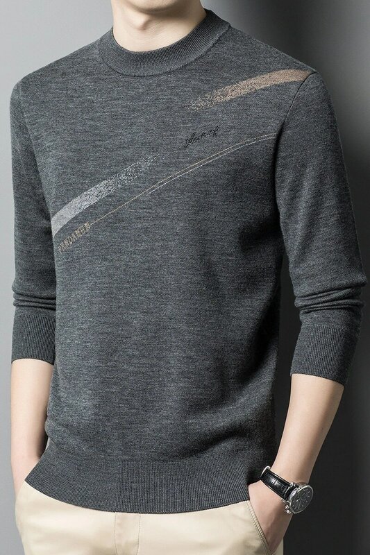 2023 New Arrival Men's Sweater High Quality Mernu Wool Warm Jacquard Knitted round Neck Pullover Leisure Knitwear Thick Sweater
