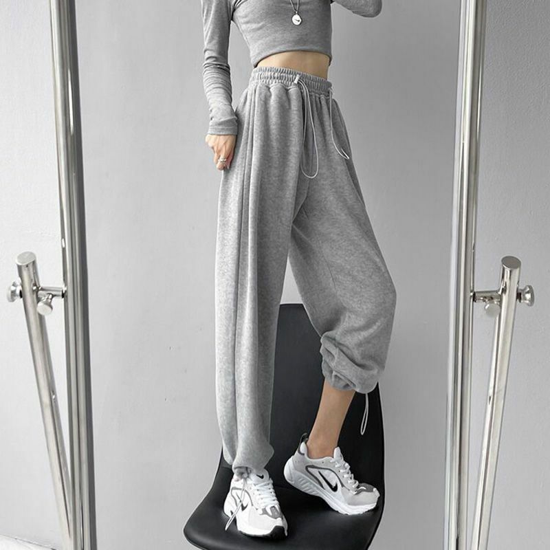 Women's Loose Korean Style Winter Casual Waistband Sports Pants High Street Style Sweatpants