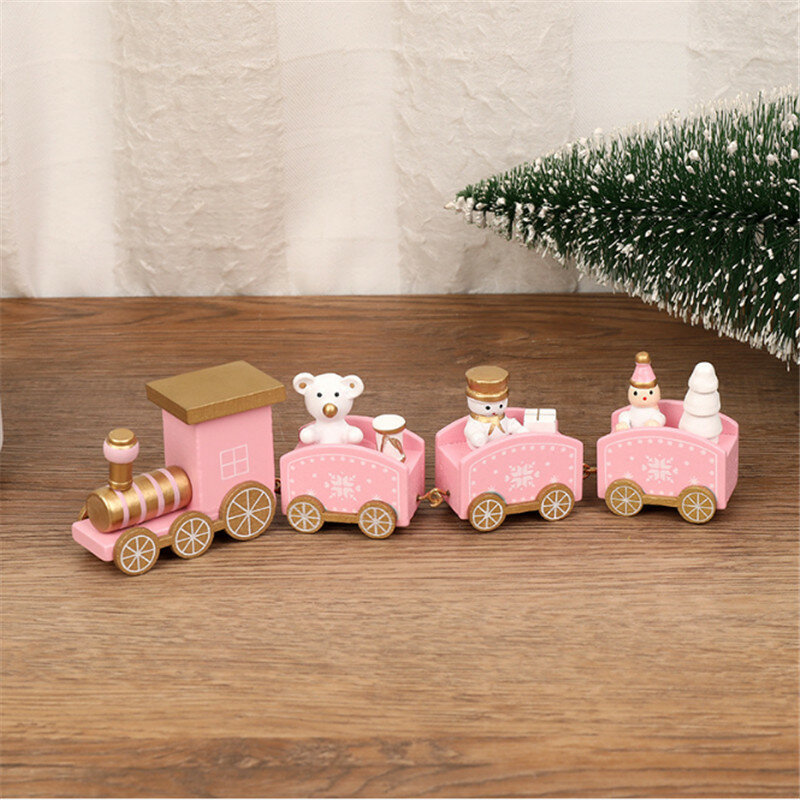 Train de noël en bois rose/bleu, ornements de nouvel an, jouets pour enfants, décoration de noël