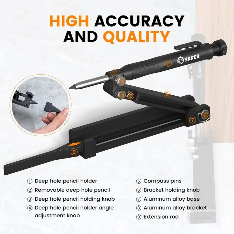 Multi-Function Scribing Tool Construction Pencil Tiling Pave Woodworking Outlines Circles Over 15 Mark Measuring Tool