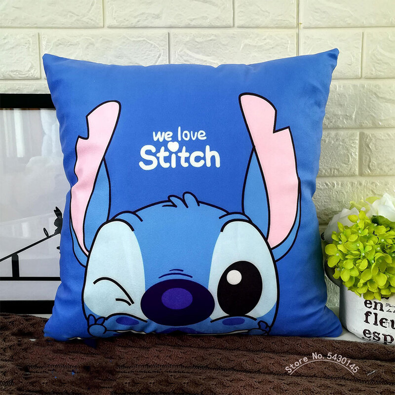 Disney-funda de almohada de Lilo & Stitch, regalo de cumpleaños para niños, 40x40cm
