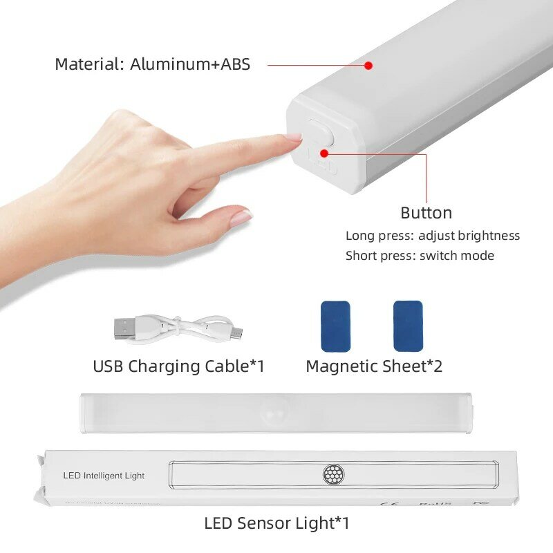 Luzes conduzidas recarregáveis 20/30/40/50cm do sensor de movimento da lâmpada inteligente do sensor das luzes do armário de cozinha para a lâmpada da noite do quarto