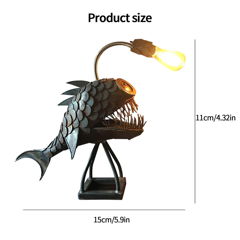 Angler ปลาโคมไฟชั้นยืน Retro Art ตารางโคมไฟ USB อินเทอร์เฟซตกปลากลางคืนไฟโคมไฟ Handmade ที่ไม่ซ้ำกัน LED