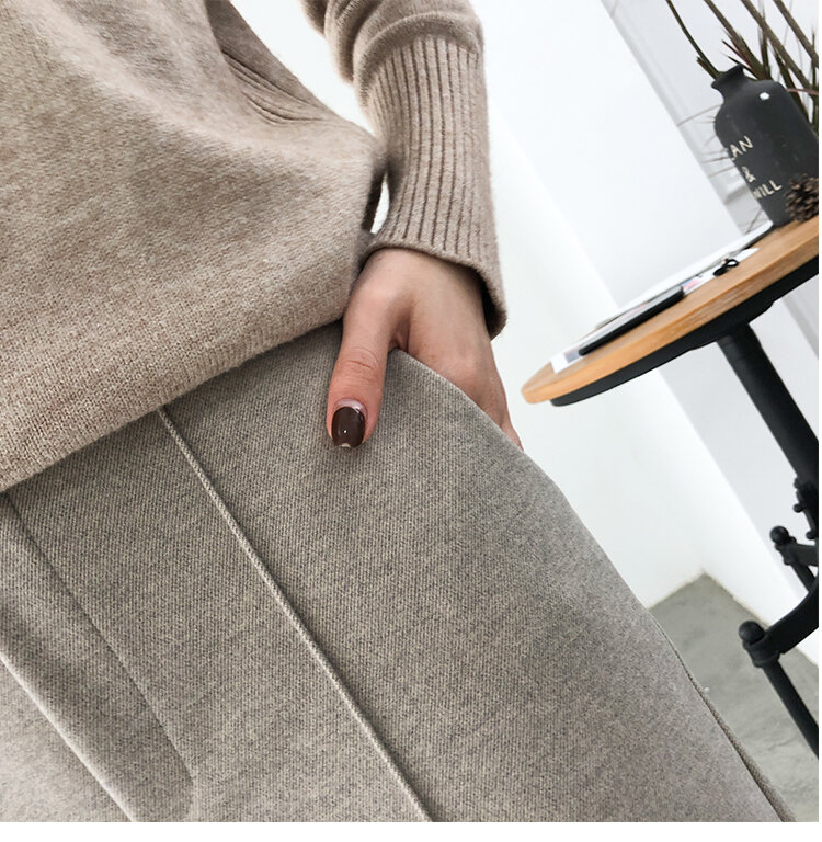 Winter Wool Female Work Suit Young girl Pants Loose Female Trousers Capris Thicken Women Pencil Pants 2022 Spring Black 921F