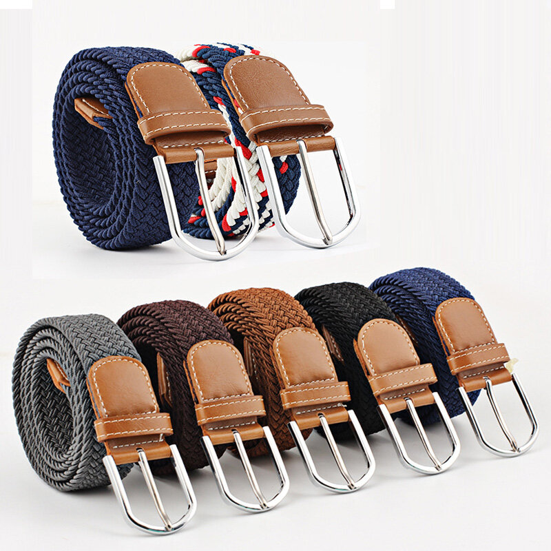 Cinturón de tela trenzada para mujer y hombre, cinturón de alta calidad, con hebilla de Pin, tejido elástico, para cintura, para Vaqueros