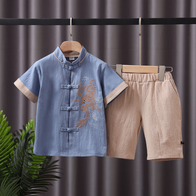 子供のための中国の半袖リネンスーツ,17のスタイル,繊細な刺繍のスタンドカラー,夏のシーズン,新しい