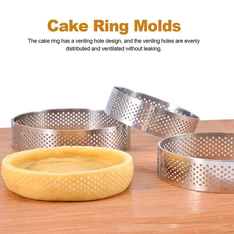 Cake Ring Mallen, 6 Stuks Rvs Poreuze Taart Ring, Geperforeerde Pie Cake Ring Schimmel, cake Mousse Ring Met Gaten 7Cm
