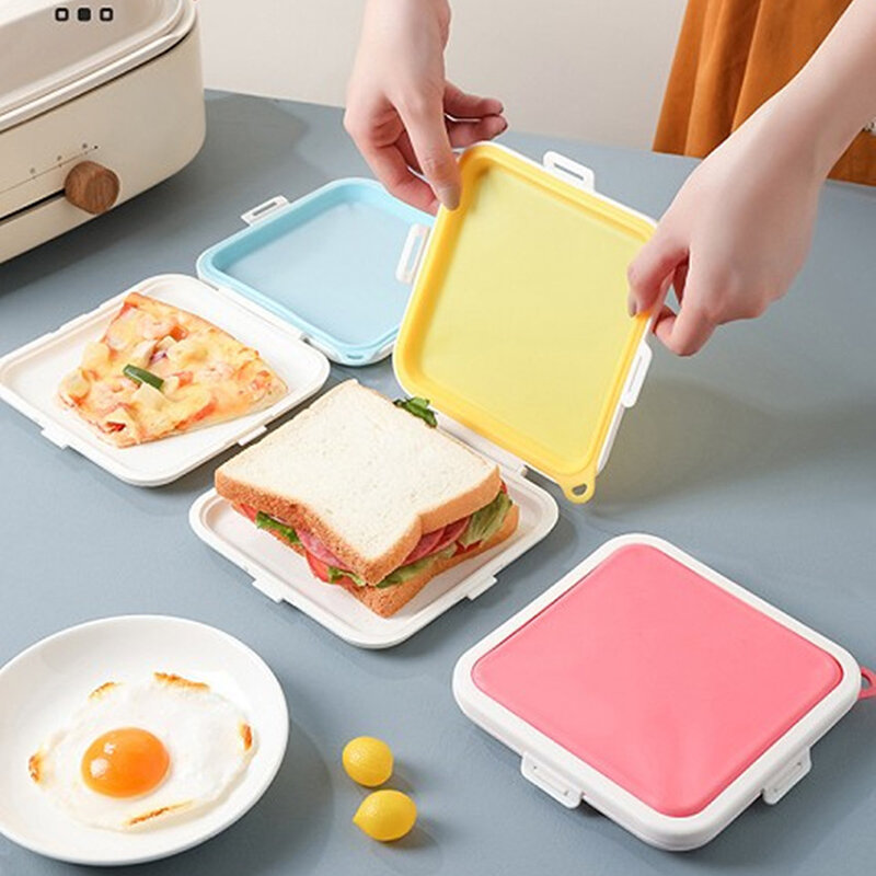 Przenośny tost kanapkowy pojemnik Bento wielokrotnego użytku silikonowe pudełko na kanapki ekologiczny Lunch pojemnik na jedzenie naczynia mikrofalowe