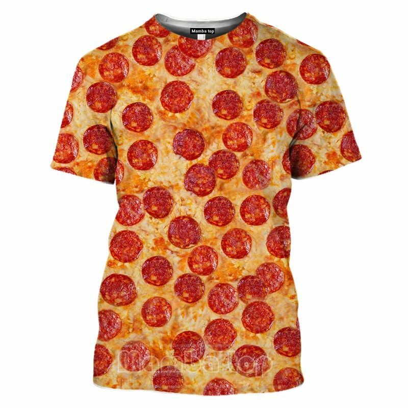2022 여름 음식 피자 3d 프린트 반팔 셔츠 남성 여성 힙합 파티 재미있는 티셔츠 6xl, 피자 프린트 반팔 셔츠 여름 옷