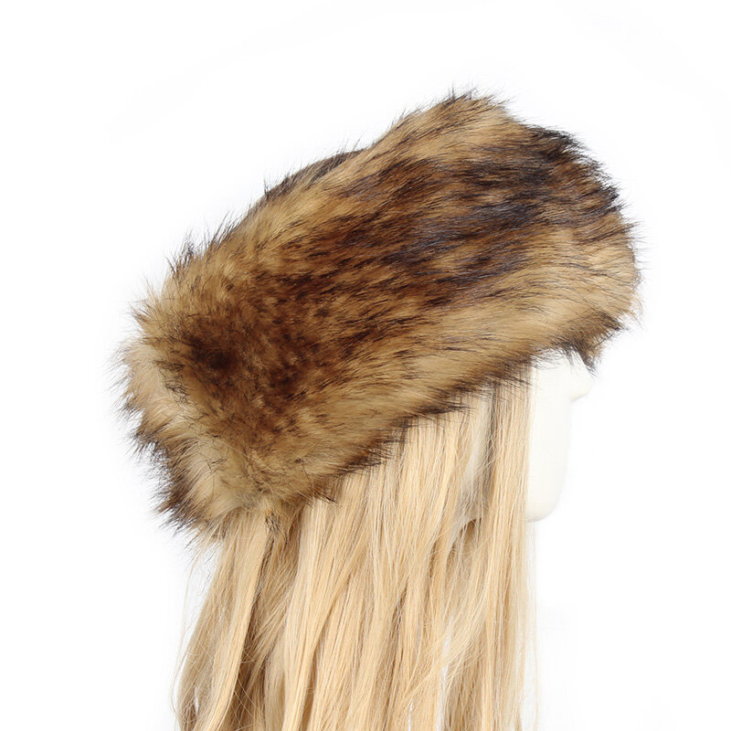 Ikat Kepala Bulu Tebal Musim Dingin untuk Wanita Pria Ikat Rambut Bulu Penutup Telinga Berbulu Rusia Serban Elastis Hiasan Kepala Lebar Aksesori Topi Ski