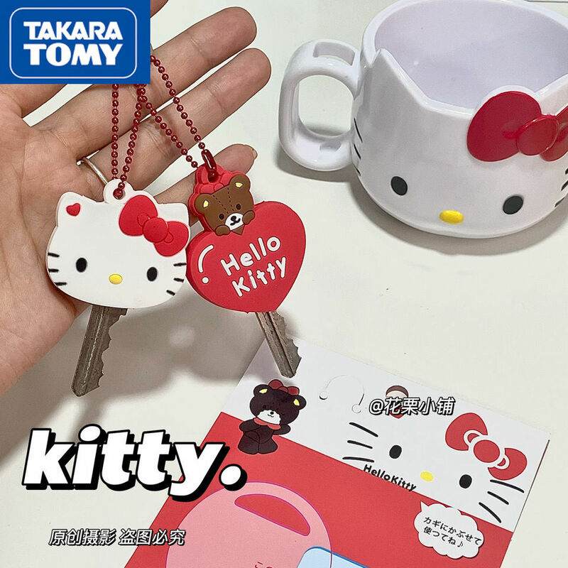 TAKARA TOMY-funda de silicona con dibujos animados de Hello Kitty, colgante decorativo para llaves de dormitorio de estudiantes