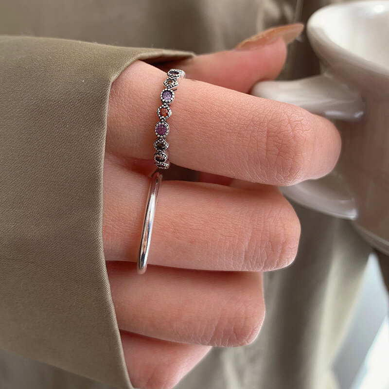 ANENJERY kolor srebrny kolorowa cyrkonia cienki pierścień dla kobiet oświetlenie Vintage Luxury obietnica Party pierścień biżuteria prezent