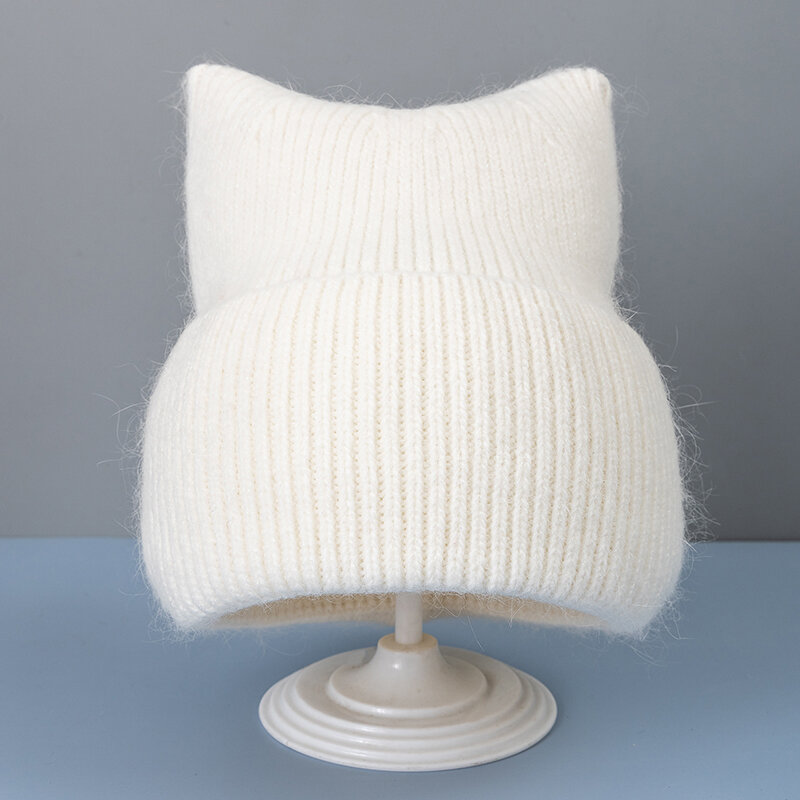 Neue Kaninchen Fell Winter Hüte Für Frauen Mode Warme Nette Katze Ohr Beanie Hüte Weiblichen Candy Farbe Streetwear Winter Kappe