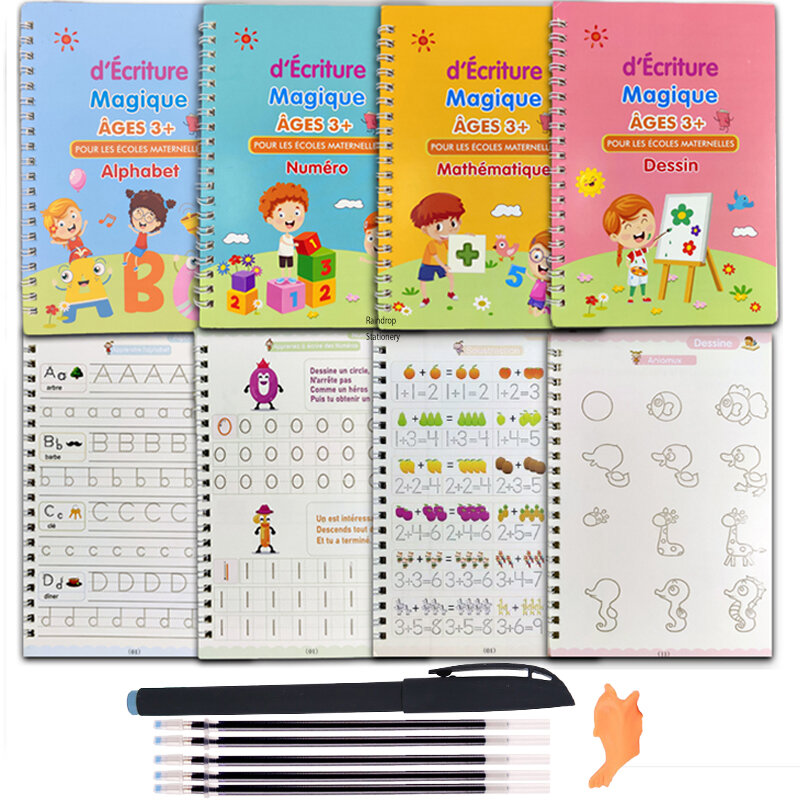 Cahier de pratique de calligraphie pour enfants, livre pour enfants, apprentissage des chiffres, français, rainure 3D, écriture magique, exercice, cadeau de nettoyage