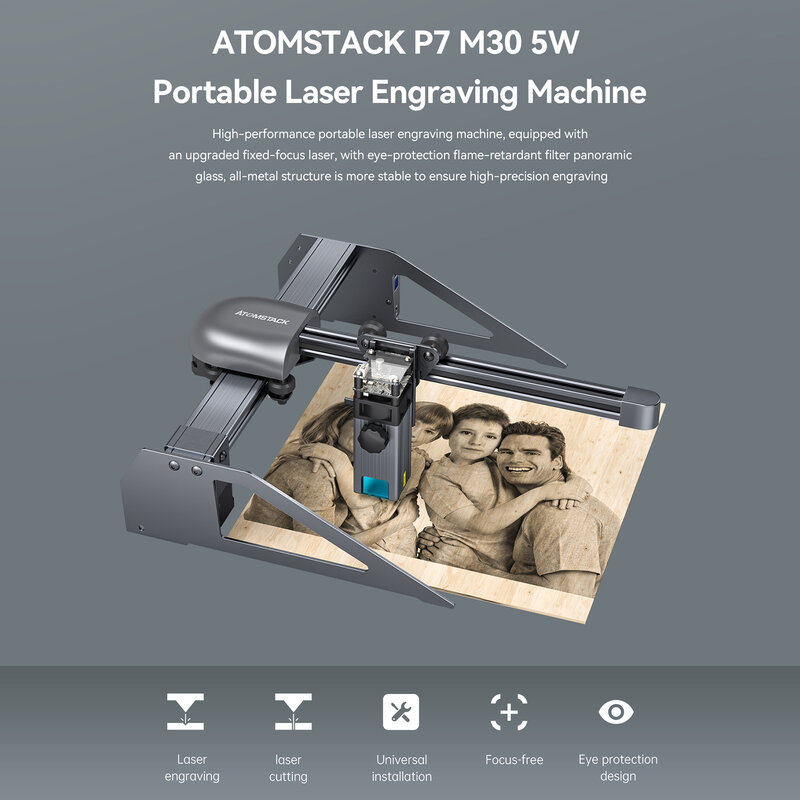ATOMSTACK-Graveur laser de bureau, machine de découpe bricolage, zone de gravure Partner-focus, P7, 30W, 200x200