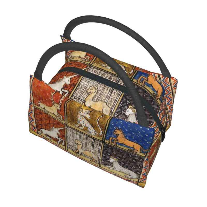 Medieval Bestiary Fantastic Animals In Gold Red Blue Colors Thermal Cooler Insulated Bags Winter Summer Fantastic Animals