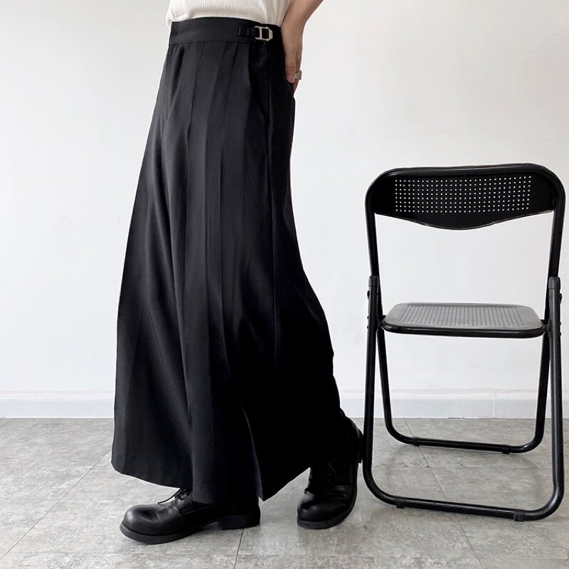 Męskie spodnie Streetwear gotycki styl luźne spodnie do kostek męskie szerokie spodnie sukienka japonia luksusowe plisowane spodnie Yuppie Culottes czarne