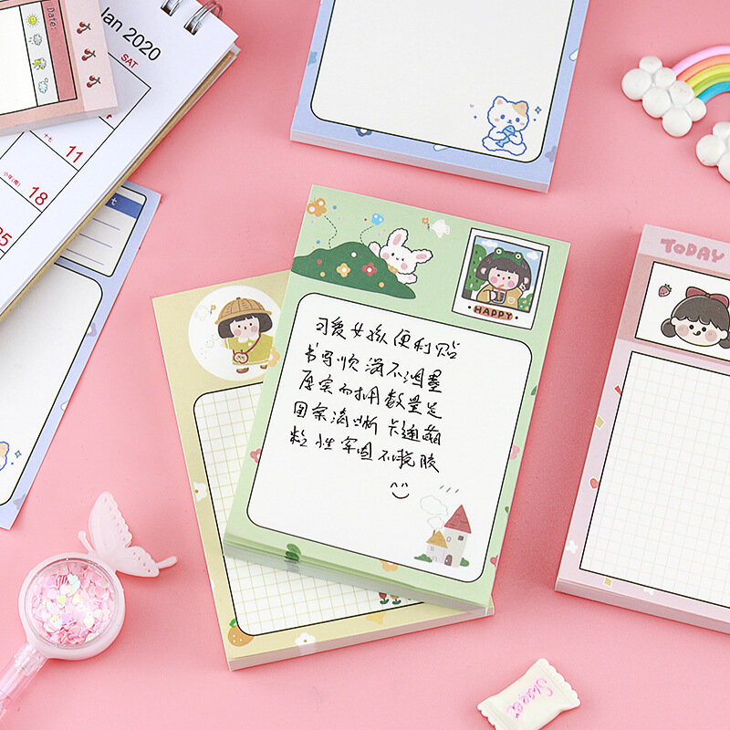 Bloc-Notes dessin animé coréen pour fille, étiquette de bureau, Message pour étudiant, décoration Kawaii, fournitures scolaires, Notes autocollantes