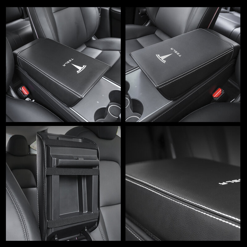 테슬라 모델 3 모델 Y용 자동차 팔걸이 박스 보호 커버, 중앙 제어 팔걸이 커버, 가죽 액세서리, 인테리어 장식