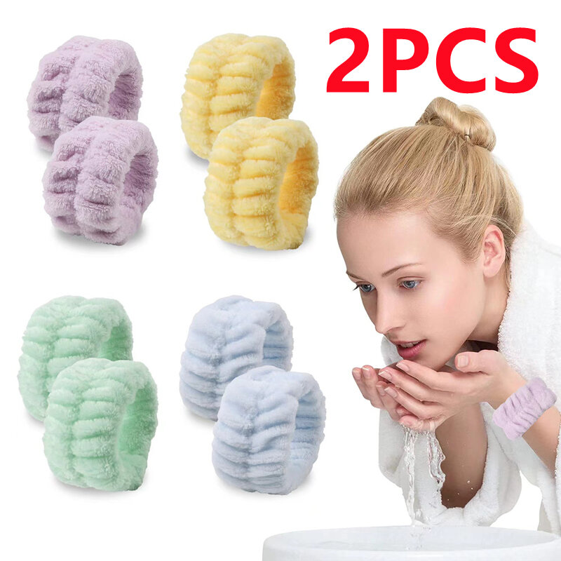 2PCS Reusable Spa Wrist Washband Soft Microfiber Towel Wristbands For Washing Face Women Girl Yoga Running Sport Wrist Sweatband