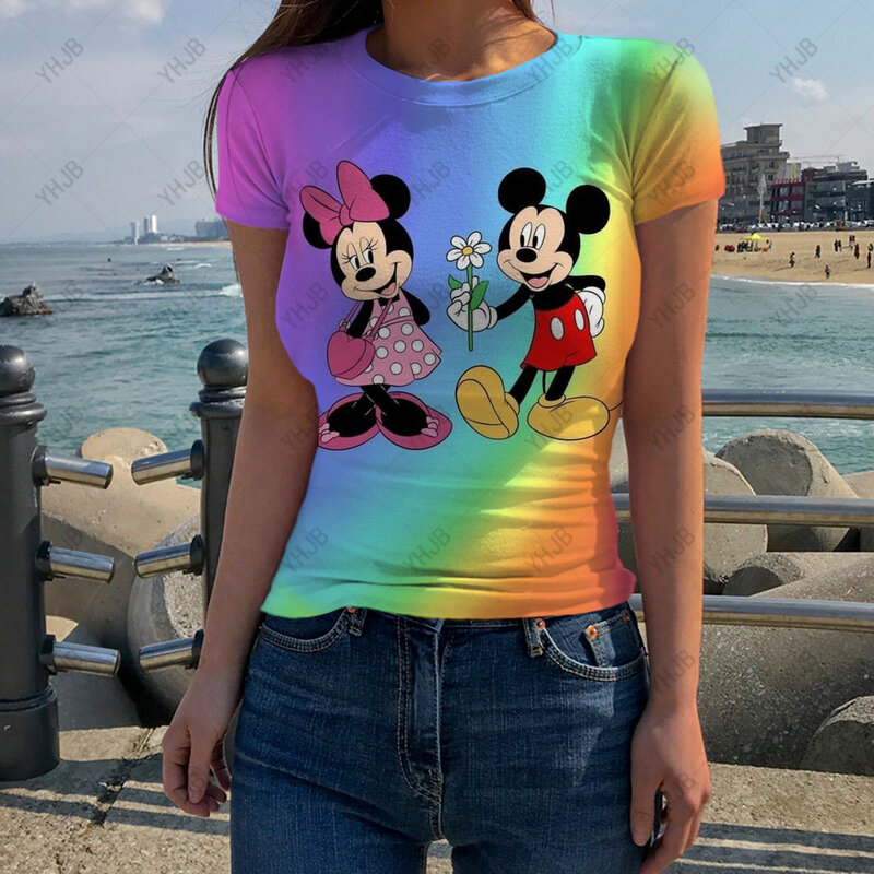Женская модная футболка с коротким рукавом и принтом Минни Микки Маус
