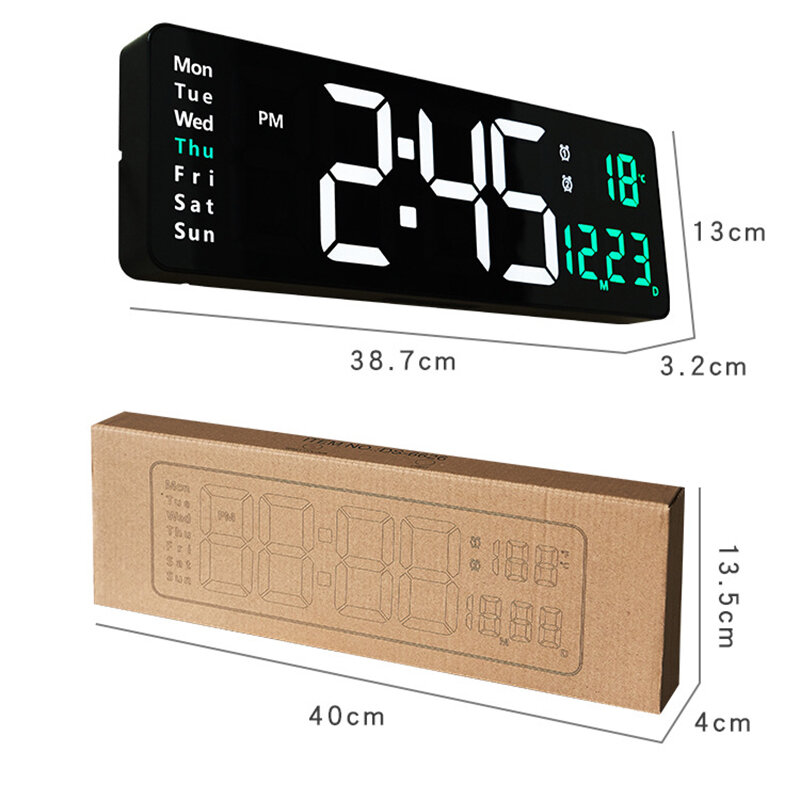 Grande horloge murale numérique LED, affichage de la température, de la Date et de la semaine, mémoire de mise hors tension, horloge de Table avec télécommande pour la maison