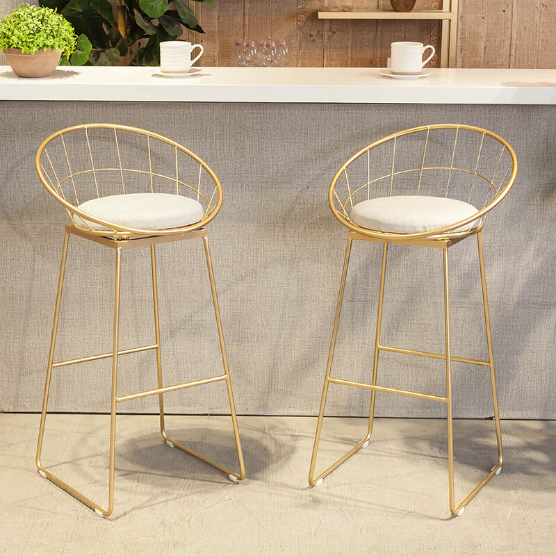 Nordic bar chairs, simple iron art, gold high stools, hollow backrest, leisure home dining chairs, bar chairs