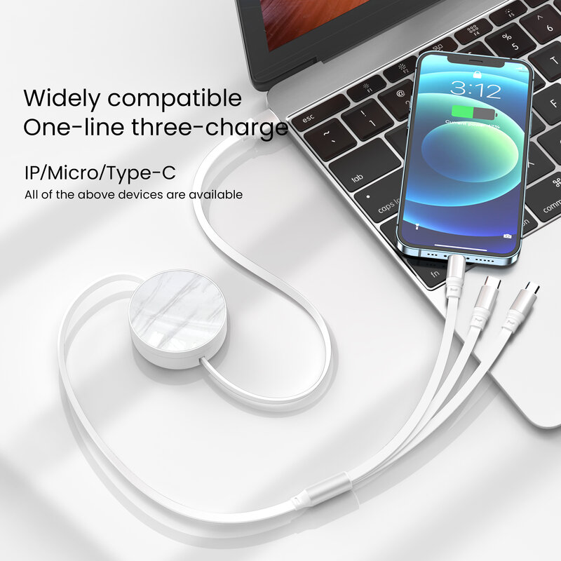 Retractable 6A/66W 3ใน1สายชาร์จข้อมูล USB สำหรับ iPhone 13 12 14 Pro สายสำหรับ Samsung Xiaomi USB Type C
