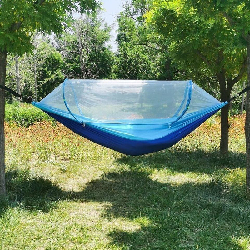 Hamaca con mosquitera de nailon ligero, cama colgante de tela para paracaídas, cama para dormir al aire libre, silla de red
