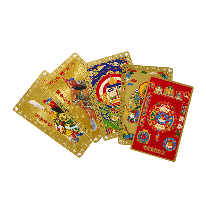 Monocromático Cartão De Buda De Metal Deus De Riqueza Guan Gong Fortune Card Budista Cobre Ouro Cartões Amuleto Presente