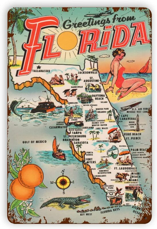 Pizigci 1954 auguri dalla Florida targa in metallo da collezione retrò Vintage, decorazione murale Poster in metallo per Bar Bar ristorante