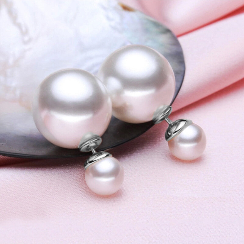 Женские Двухсторонние серьги-гвоздики из серебра 925 пробы с жемчугом