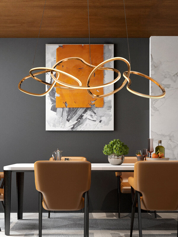 Modern Rose Gold Circle LED Chandeliers Home Dining Room Decoration Lamp Indoor Bar Ligthing Hanging Pendant Fixtures Luminairea