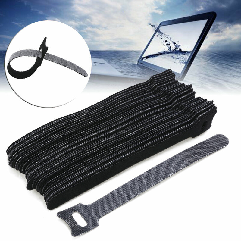 1PCX 1.2X15CM Reusable Cable Nylon Strap Black Cable Cord Hook and Loop Ties Tidy Organiser for Cable Winder