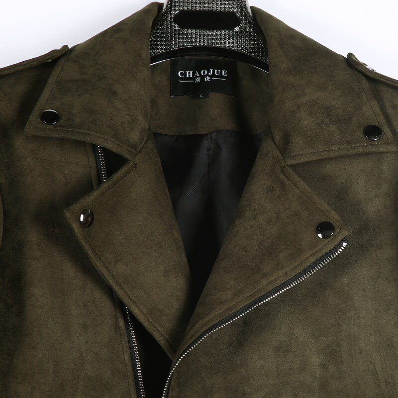 Мужская замшевая куртка на молнии, армейского зеленого цвета, брендовая короткая байкерская куртка на осень и зиму, 2023