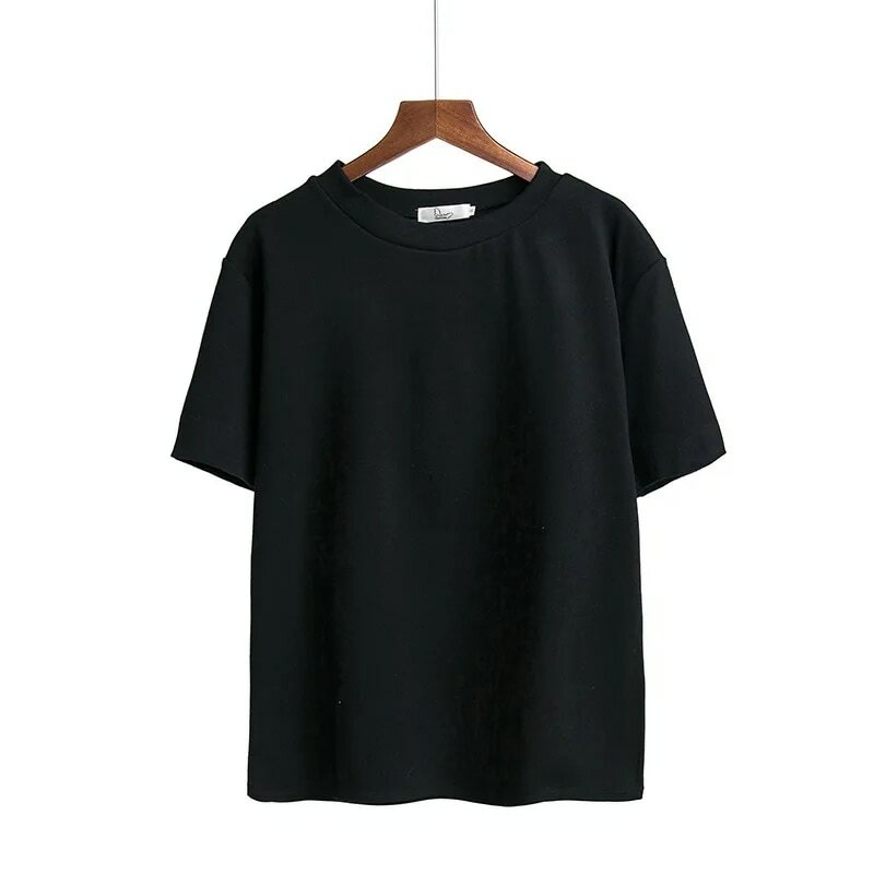 女性のための特大の綿のTシャツ,大きくて丈夫でカジュアルなトップス,韓国のラウンドネックTシャツ