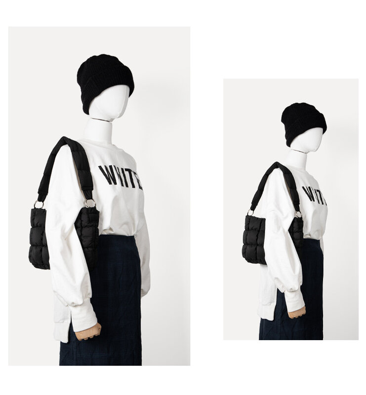 Mulher saco 2022 novo designer pequeno quadrado algodão-cheio de um ombro para baixo casual portátil