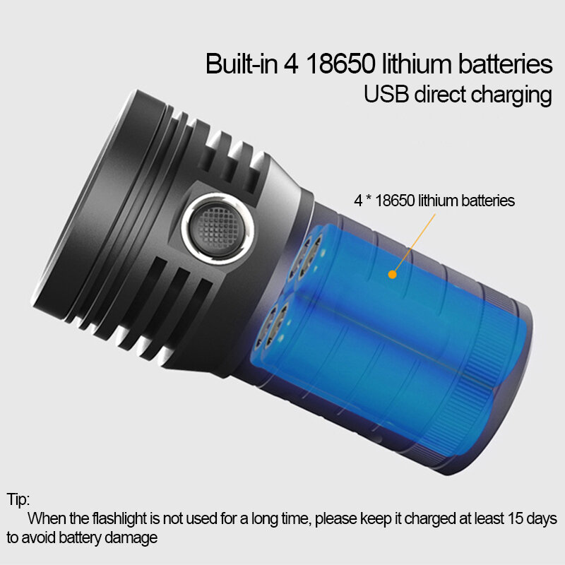 LED Kuat 3 Buah XHP90.2 Senter Super Taktis 3 Mode Senter USB Isi Ulang 18650 Lampu Baterai Ultra Terang Linterna Hitam