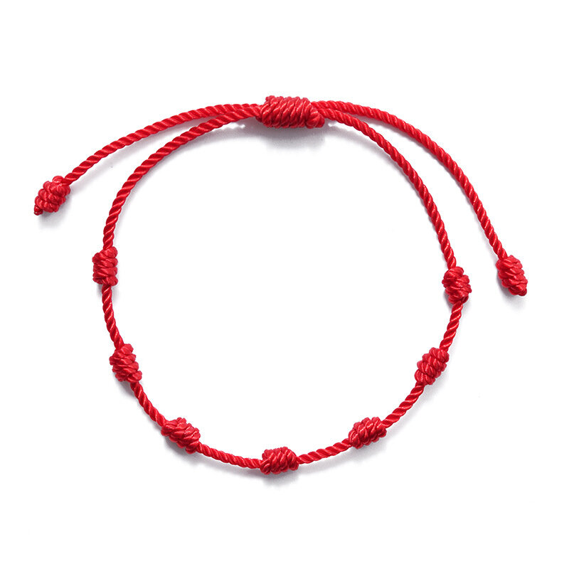 Pulsera de cuerda roja de 2 piezas con 7 nudos, amuleto de buena suerte para el éxito y la prosperidad, protección contra el mal de ojo de la suerte, pulsera de la amistad para pareja