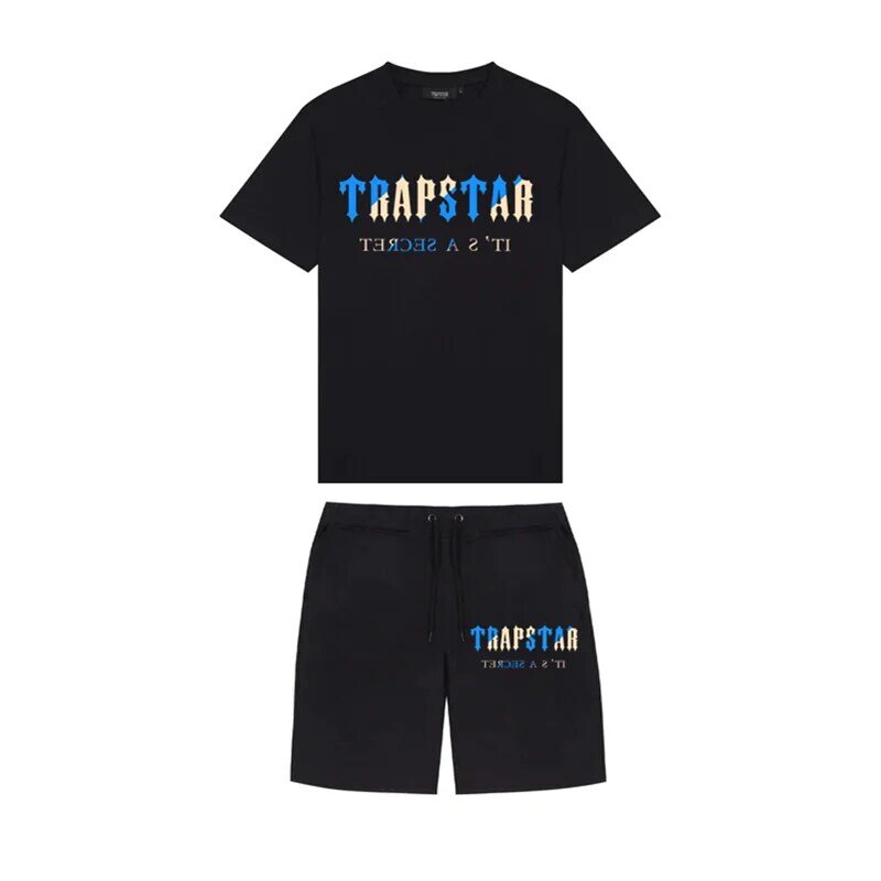 TRAPSTAR Men 'S แฟชั่นแขนสั้นเสื้อยืด Tracksuit ชุด Harajuku เสื้อ Tee Funny Hip Hop T เสื้อ + Beach กางเกงขาสั้นชุด