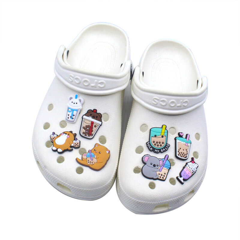 Single Sale 1pcs Cute Boba Milk Tea PVC Shoe Charms Croc Accessories Frappuccino Croc Jeans Coffee Clog Kids Shoe Decorations