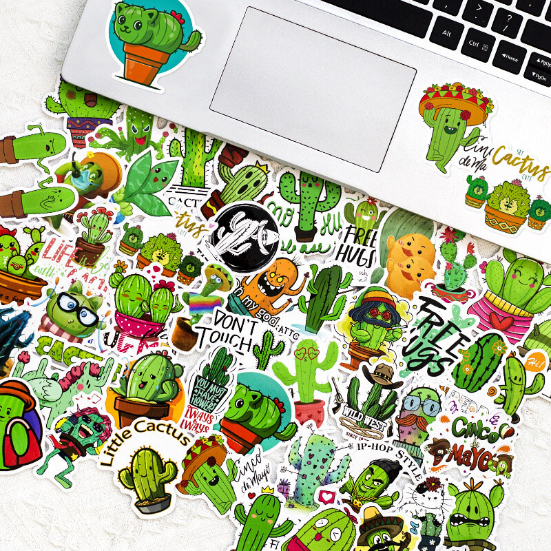 Small Fresh Cute Funny Cactus Stickers For Cars Motorcycles Furniture Children toys Luggage Skateboards Label
