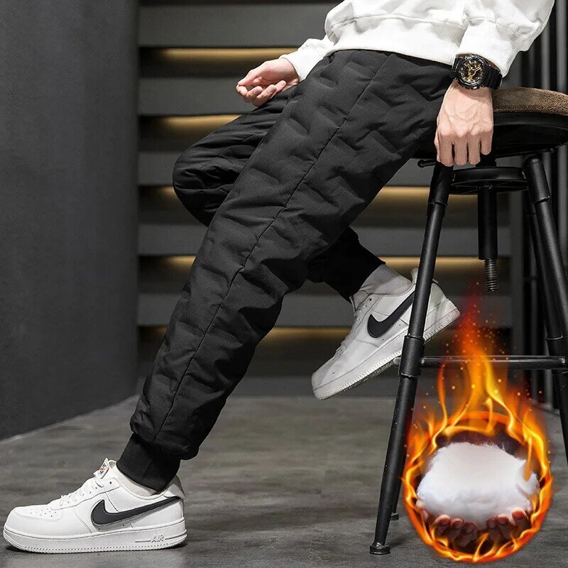 2022 zima nowy biały puch kaczy wyściełane ocieplone spodnie dorywczo zimowe ciepłe męskie modne spodnie dresowe spodnie termiczne M-5XL Plus rozmiar