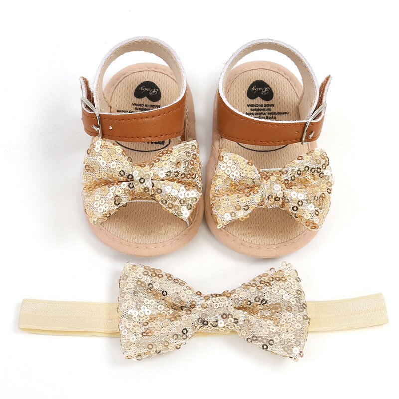 Weixinbuy-Sandalias con lazo para bebé recién nacido, zapatos de suela blanda antideslizantes de lentejuelas informales de PU para verano, de 0 a 18 meses