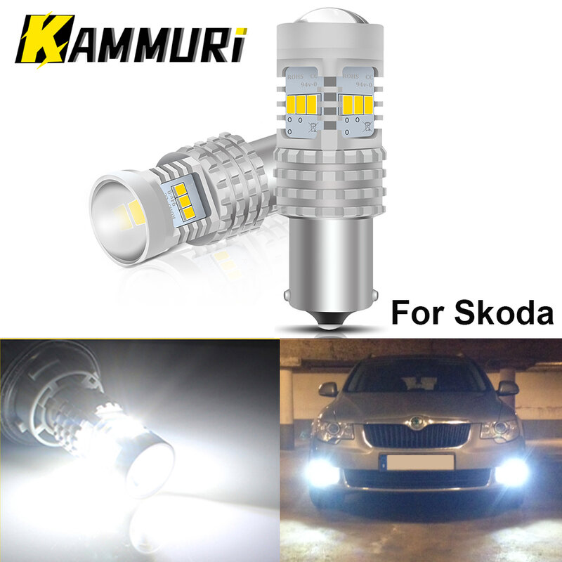 KAMMURI สีขาว Canbus P21W หลอดไฟ LED สำหรับ Skoda Superb Octavia 2 MK2ชั้น1Z A5 2009 2010 2011 2012 2013 LED DRL ย้อนกลับไฟ