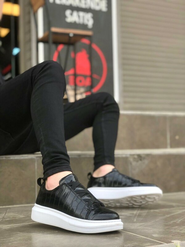Zapatos para hombre BA0134 BOA, Calzado con suela gruesa, banda cruzada, color negro